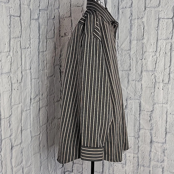 J FERRAR Blue, Brown, and Cream‎ Striped Dress Shirt 34/35 17 1/2 - Picture 3 of 5